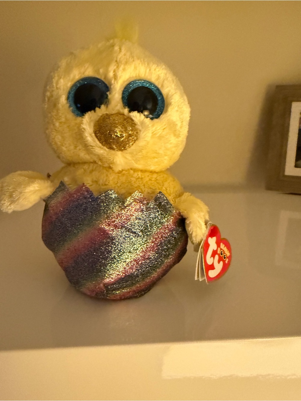 Ty Yellow Chick Plush with Blue Glitter Eyes and Multicolor Glitter Egg
